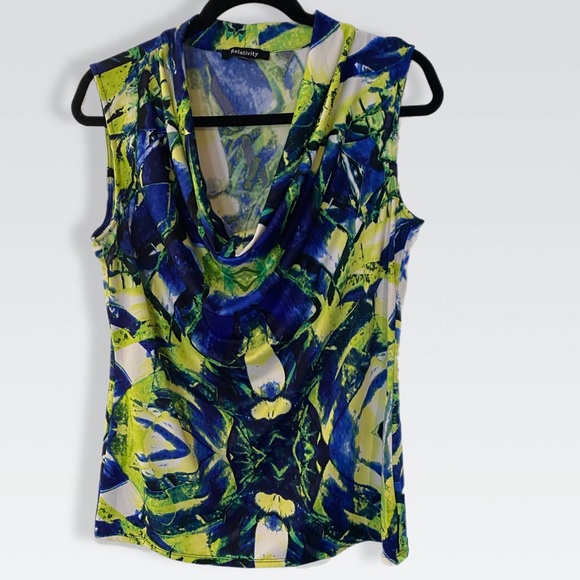 Relativity Tops - Relativity, brightly colored, cows neck, sleeveless blouse